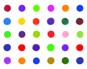 Set of round colorful vector shapes. Abstract vector banner. Design elements. Colorful circles background in oil painting style on white canvas. Abstract logo on white background.