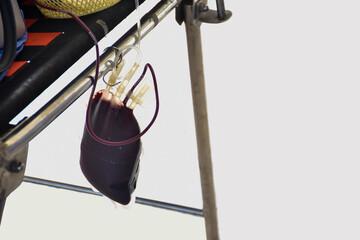 Blood bog and hose of the blood donors at blood donation area.