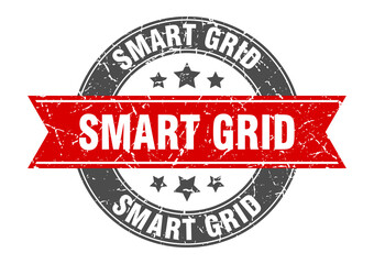 smart grid round stamp with ribbon. label sign