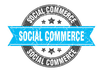 social commerce round stamp with ribbon. label sign