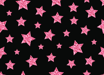 Glitter pink stars background. Seamless  vector illustration. Design for poster, website, cards, logo, print, wrapping, etc.