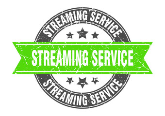 streaming service round stamp with ribbon. label sign