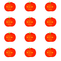 Seamless pattern Halloween orange pumpkin with happy face. The main symbol of the Happy Halloween holiday. Flat style cute character. Greeting card, banner, party invitation. Vector illustration