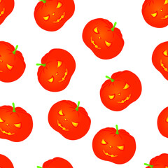 Seamless pattern Halloween orange pumpkin with happy face. The main symbol of the Happy Halloween holiday. Flat style cute character. Greeting card, banner, party invitation. Vector illustration