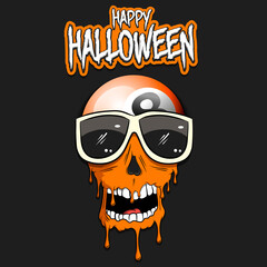 Fototapeta premium Happy Halloween. Billiard ball with skull in sunglasses with paint. Graffiti illustration of billiard ball with skull on isolated background. Skull art image. Vector illustration