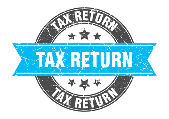 tax return round stamp with ribbon. label sign