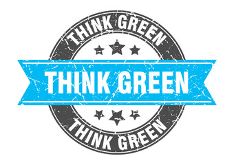 think green round stamp with ribbon. label sign