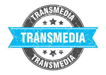 Fototapeta premium transmedia round stamp with ribbon. label sign