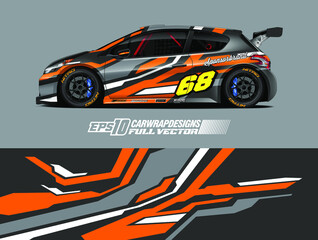 Obraz premium Car wrap decal graphic design. Abstract stripe racing background designs for wrap cargo van, race car, pickup truck, adventure vehicle. Eps 10
