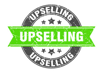 upselling round stamp with ribbon. label sign