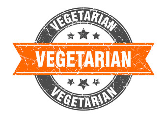 vegetarian round stamp with ribbon. label sign