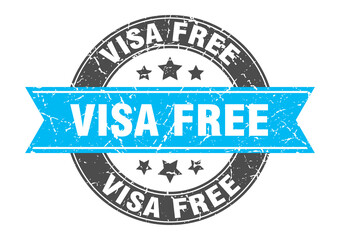 visa free round stamp with ribbon. label sign