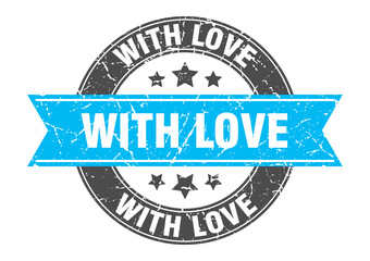 with love round stamp with ribbon. label sign