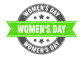 women's day round stamp with ribbon. label sign