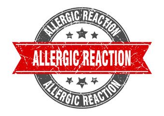 allergic reaction round stamp with ribbon. label sign