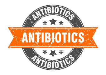 antibiotics round stamp with ribbon. label sign