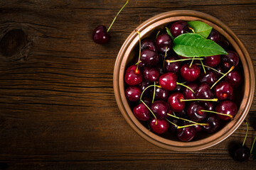 Cherries Background. Sweet Black and Red Cherries. Selective focus.