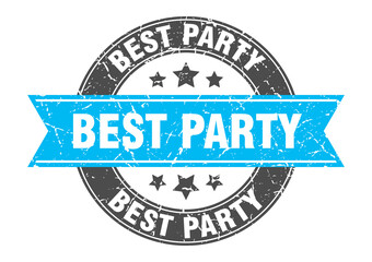 best party round stamp with ribbon. label sign