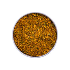 Ginger Citrus Seasoning Spice Macro Isolated on White Background. Selective focus.