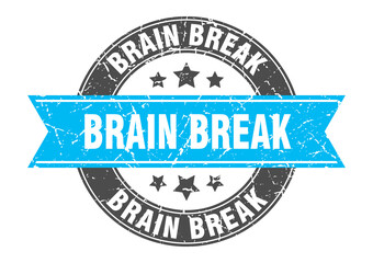brain break round stamp with ribbon. label sign