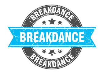 Obraz premium breakdance round stamp with ribbon. label sign
