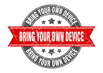 bring your own device round stamp with ribbon. label sign