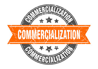 commercialization round stamp with ribbon. label sign