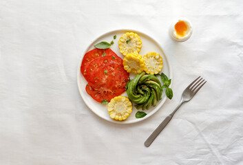breakfast -  tomatoes,  avocado rose