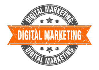 digital marketing round stamp with ribbon. label sign