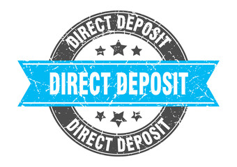 direct deposit round stamp with ribbon. label sign