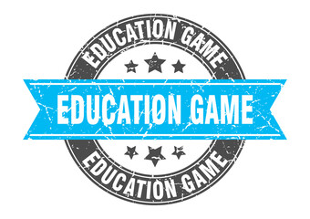 education game round stamp with ribbon. label sign