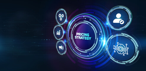 Business, Technology, Internet and network concept. Young businessman shows the word on the virtual display of the future: Pricing strategy