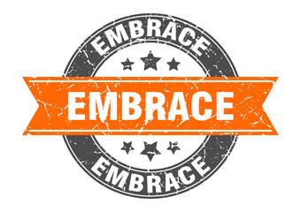 embrace round stamp with ribbon. label sign