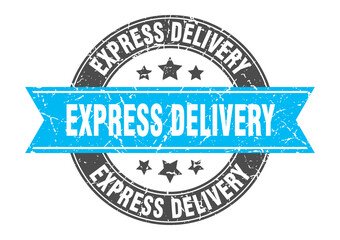 Fototapeta premium express delivery round stamp with ribbon. label sign