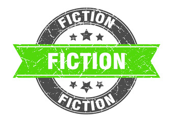 fiction round stamp with ribbon. label sign