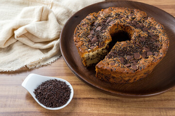 Traditional Brazilian cake called Bolo Formigueiro. Brazilian chocolate cake. Homemade cake