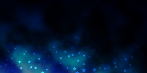 Obraz premium Dark BLUE vector background with small and big stars. Shining colorful illustration with small and big stars. Best design for your ad, poster, banner.