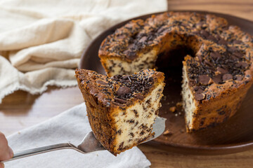 Traditional Brazilian cake called Bolo Formigueiro. Brazilian chocolate cake. Homemade cake