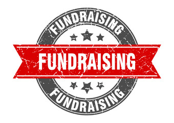 fundraising round stamp with ribbon. label sign