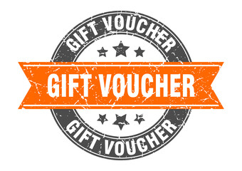 gift voucher round stamp with ribbon. label sign