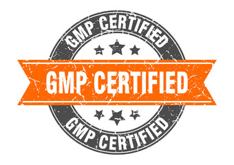 gmp certified round stamp with ribbon. label sign