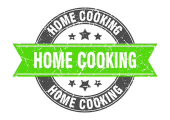 Fototapeta premium home cooking round stamp with ribbon. label sign