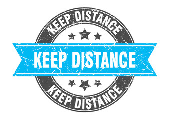 Fototapeta premium keep distance round stamp with ribbon. label sign