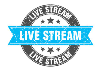 live stream round stamp with ribbon. label sign