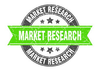 market research round stamp with ribbon. label sign