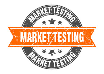 market testing round stamp with ribbon. label sign