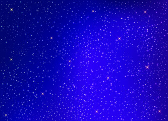 Blue vector illustration with cosmic stars. Space stars on blurred abstract background with gradient. Design for ad, poster, template for greetings card, poster, invitation.