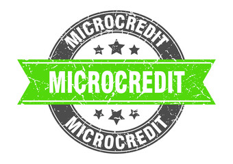 microcredit round stamp with ribbon. label sign