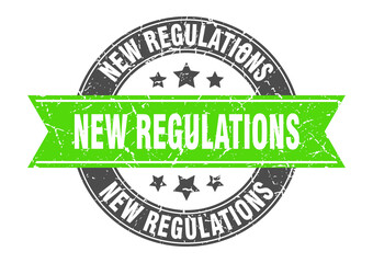 new regulations round stamp with ribbon. label sign