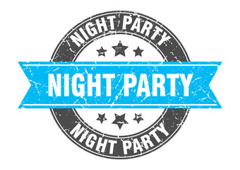 night party round stamp with ribbon. label sign